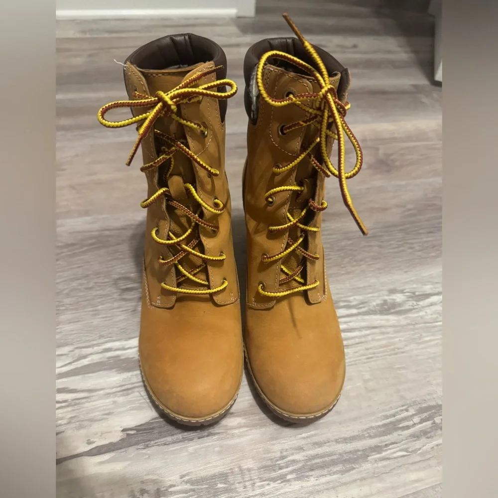 TIMBERLAKE Tillston Leather Heeled Lace-Up Boots Color Wheat Nubuck Size 8 - Picture 5 of 16